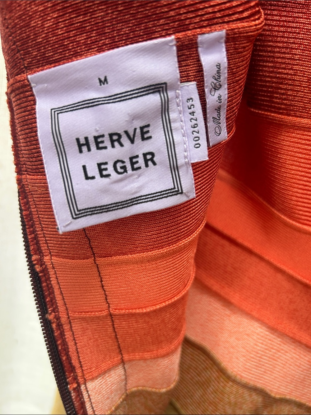 Herve Leger Signature Bandage Striped Ombre Dress in Burgundy, Coral & Tan - Picture 11 of 15